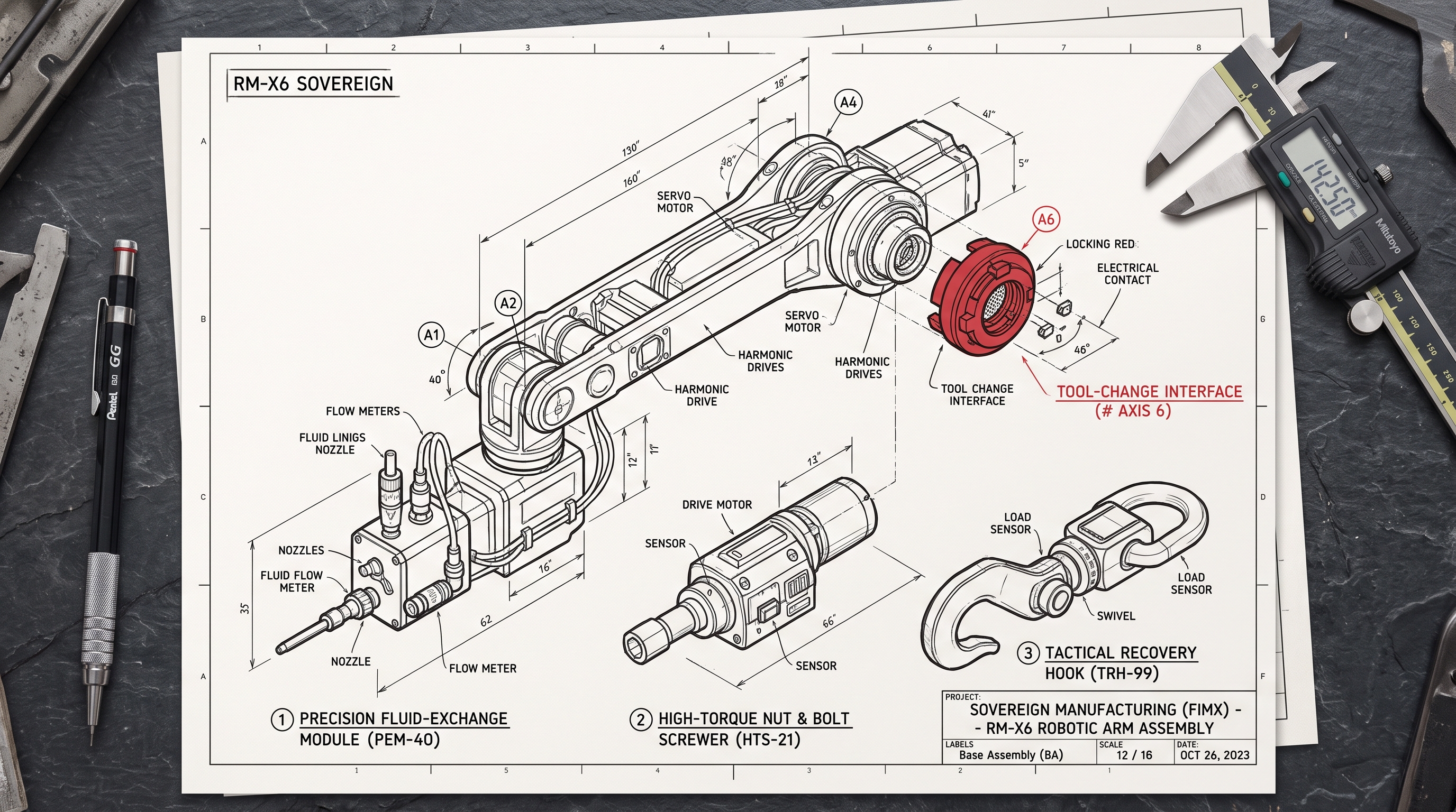 Robotic arm engineering sketch for drawing review