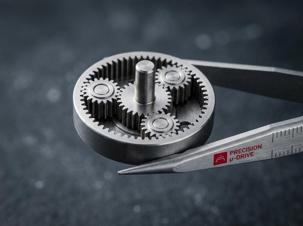 Precision micro-planetary gear held for engineering inspection